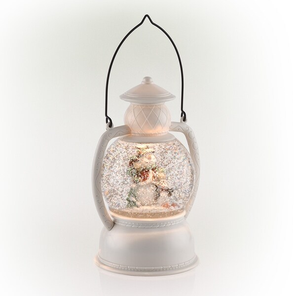 Alpine Corporation 8H Indoor White Christmas Snow Globe Lantern with Warm White LED Light