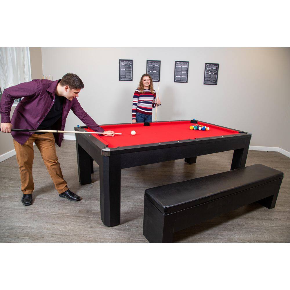 Hathaway Park Avenue 7 ft. Pool Table Tennis Combination with Dining Top 2 Storage Benches and Free Accessories BG2530PR