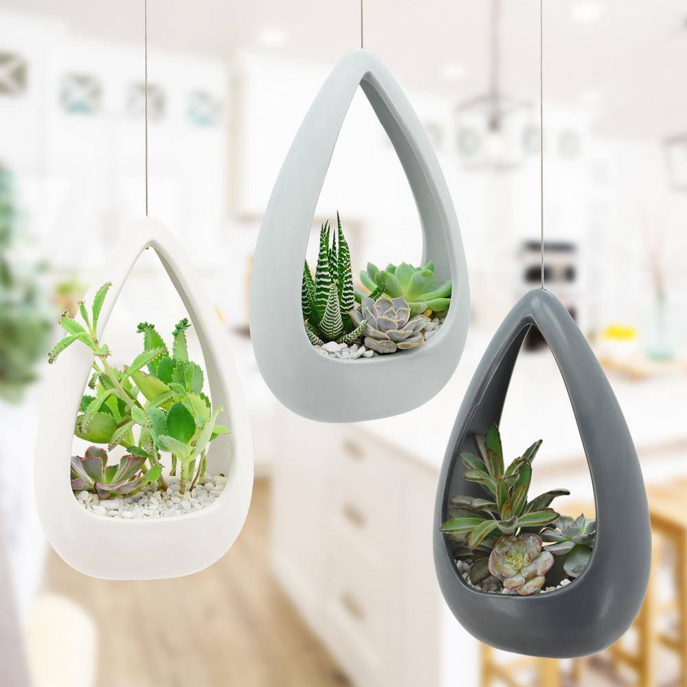 Arcadia Garden Products Cone 8-12 in. x 5-14 in. Matte White Ceramic Hanging Planter AP06W