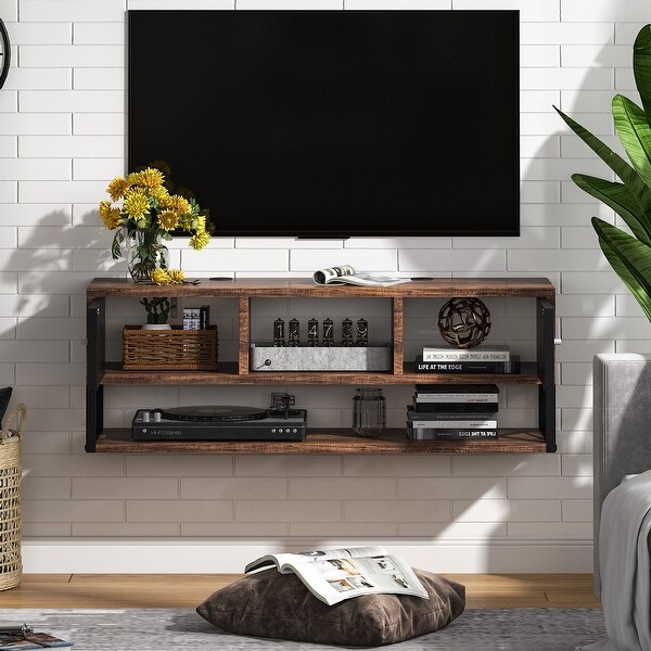 Floating TV Stand with Cable Management and 2 Door Storage Cabinet， 40 Inch Wall Mounted TV Shelf - n/a