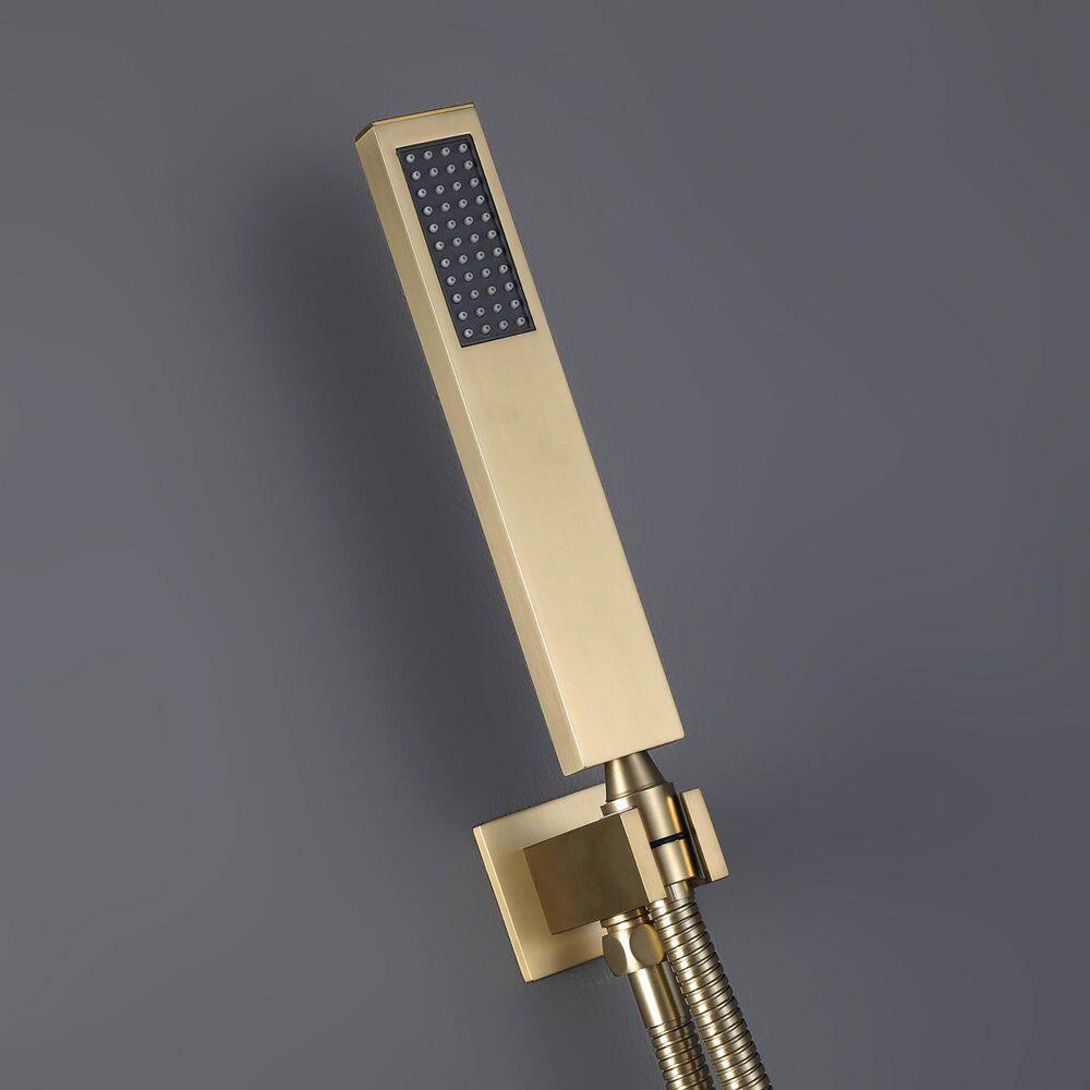 IHOMEadore 1-Spray Square Wall Bar Shower Kit with Hand Shower in Brushed Gold MD-RCS85018BG