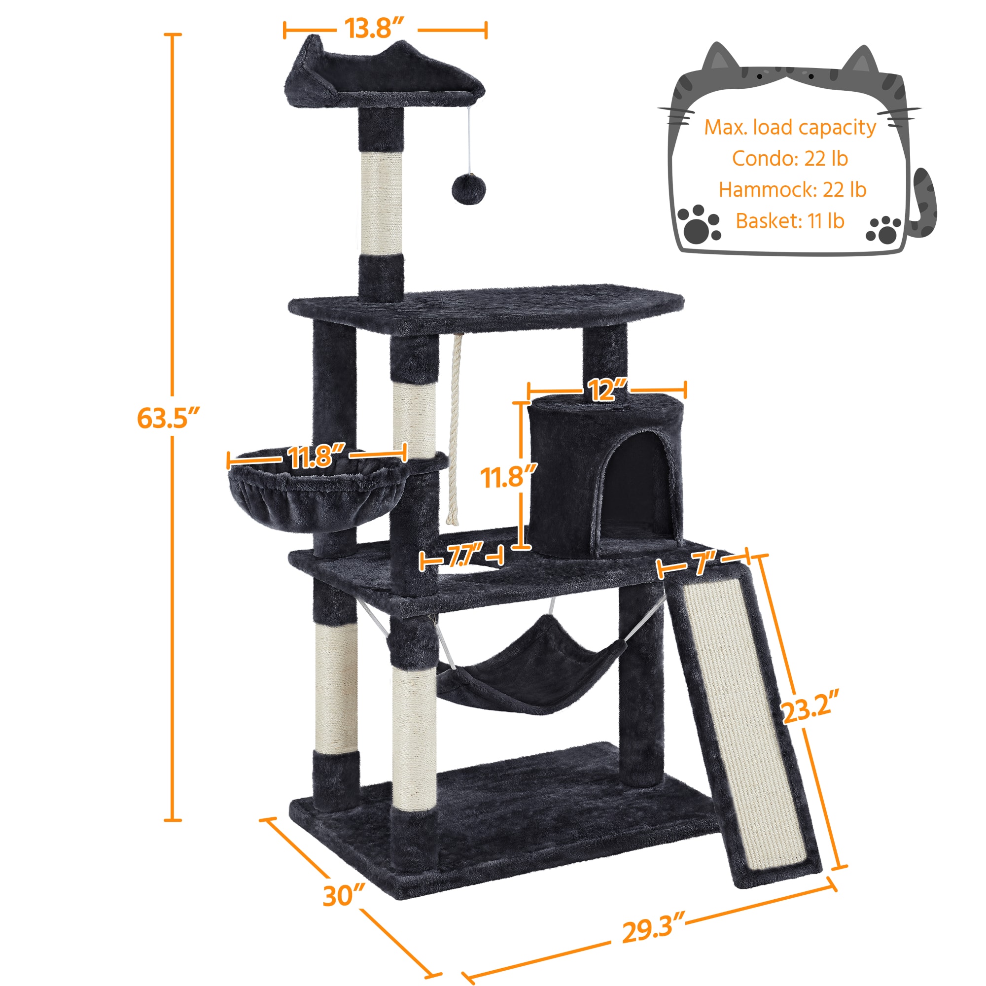 Topeakmart Black 3-Level Cat Tree Condo， 62