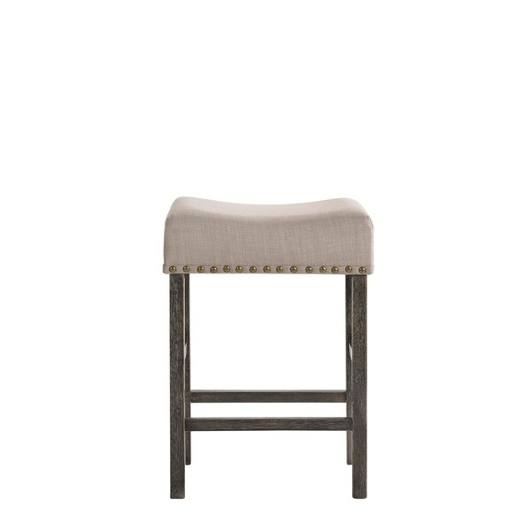 ACME Martha II Counter Height Stool in Tan Linen and Weathered Gray