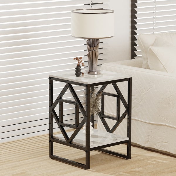 Square 15.7-inch Marble Top with Metal Frame Side Table