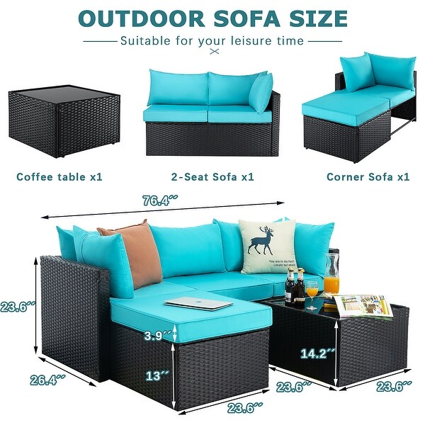 Bossin 5 Pieces Outdoor Patio Furniture Sets Patio Sofa，Outdoor Indoor Wicker Conversation Set with Table