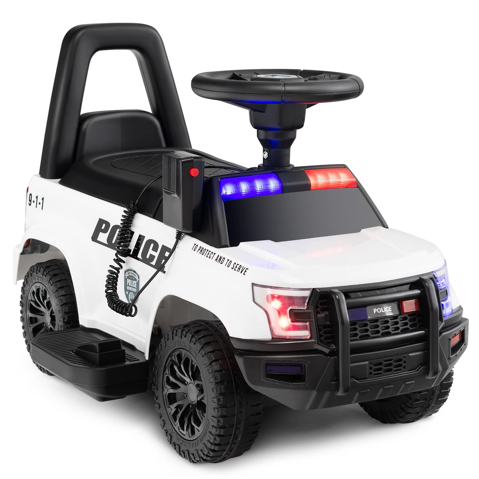 Costzon Ride on Car, 6V Battery Powered Police Car with Side Megaphone, Horn