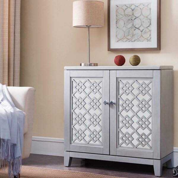 Mirrored Diamond Filigree X Base Adjustable Shelf Entryway Table