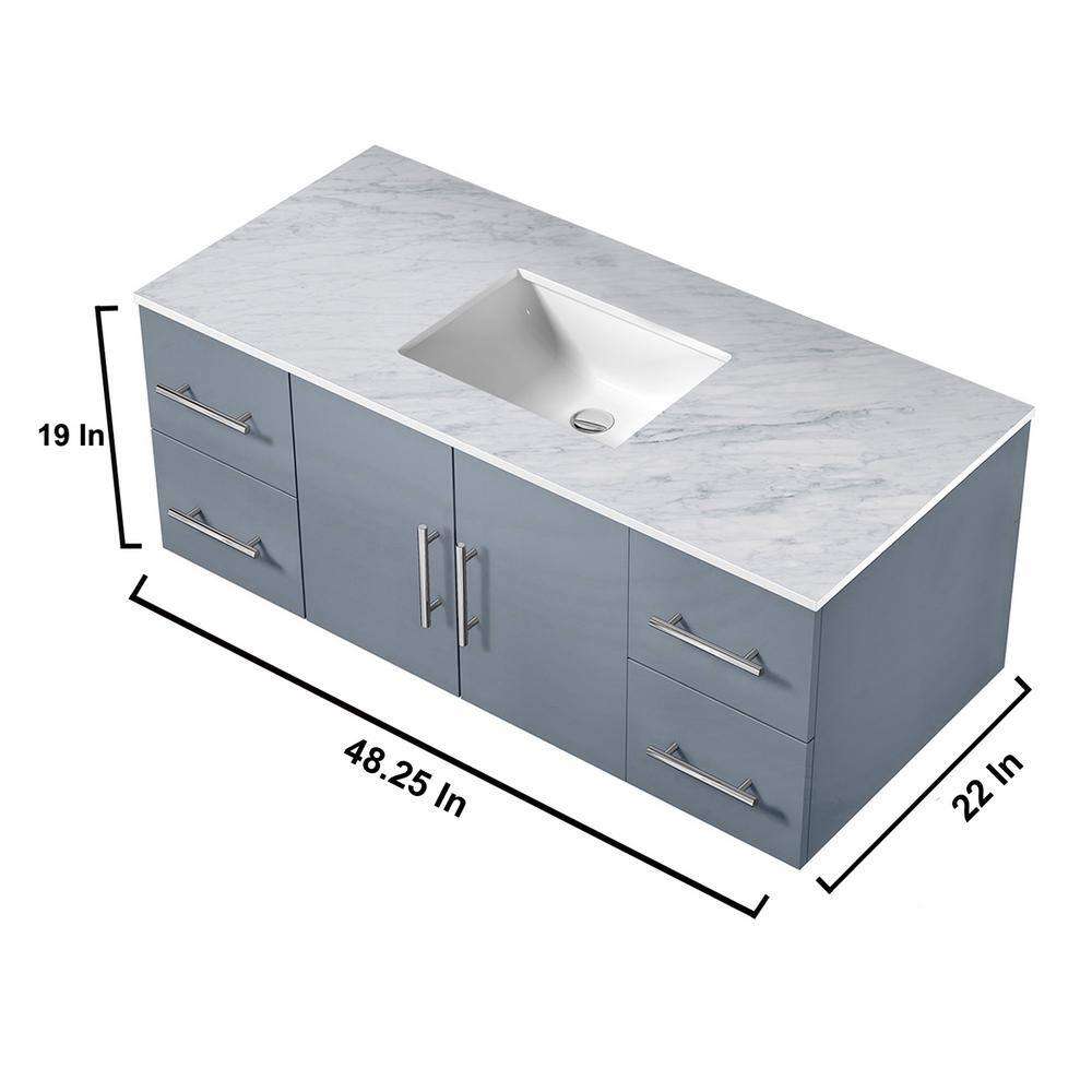 Lexora Geneva 48 in. W x 22 in. D Dark Grey Bath Vanity and Carrara Marble Top LG192248DBDS000