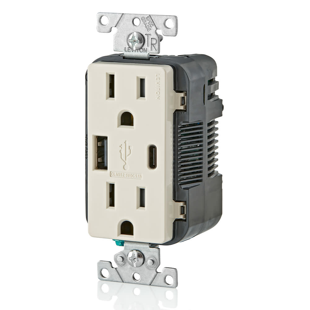 Leviton 15A 125V 5-15R Light Almond Outlet with Type A/C Charger