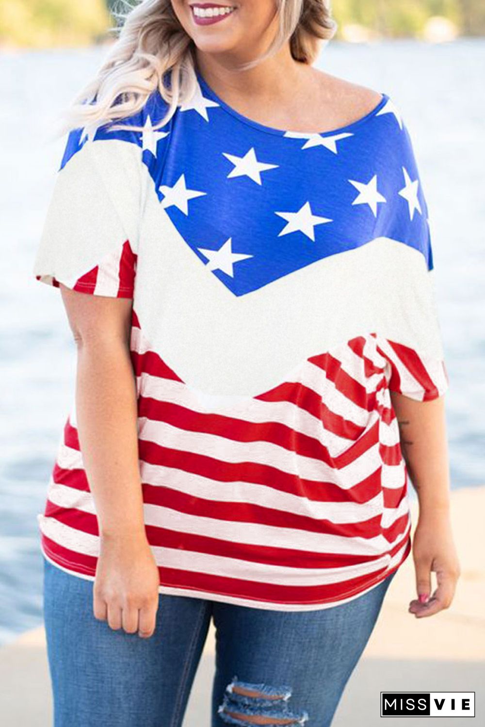 Plus Size Flag Pattern Tee