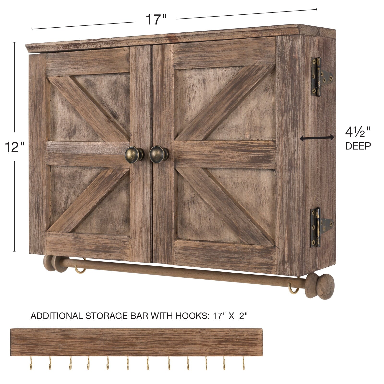 Excello Global Products Rustic Wall Mounted Jewelry Organizer with Wooden Barndoor Decor - Brown - EGP-HD-0088