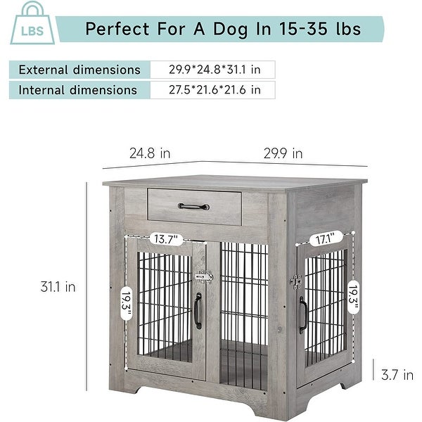 Furniture Dog Crates， Furniture Style Wood Dog Kennel End Table， Dog House Indoor Use， Chew-Proof