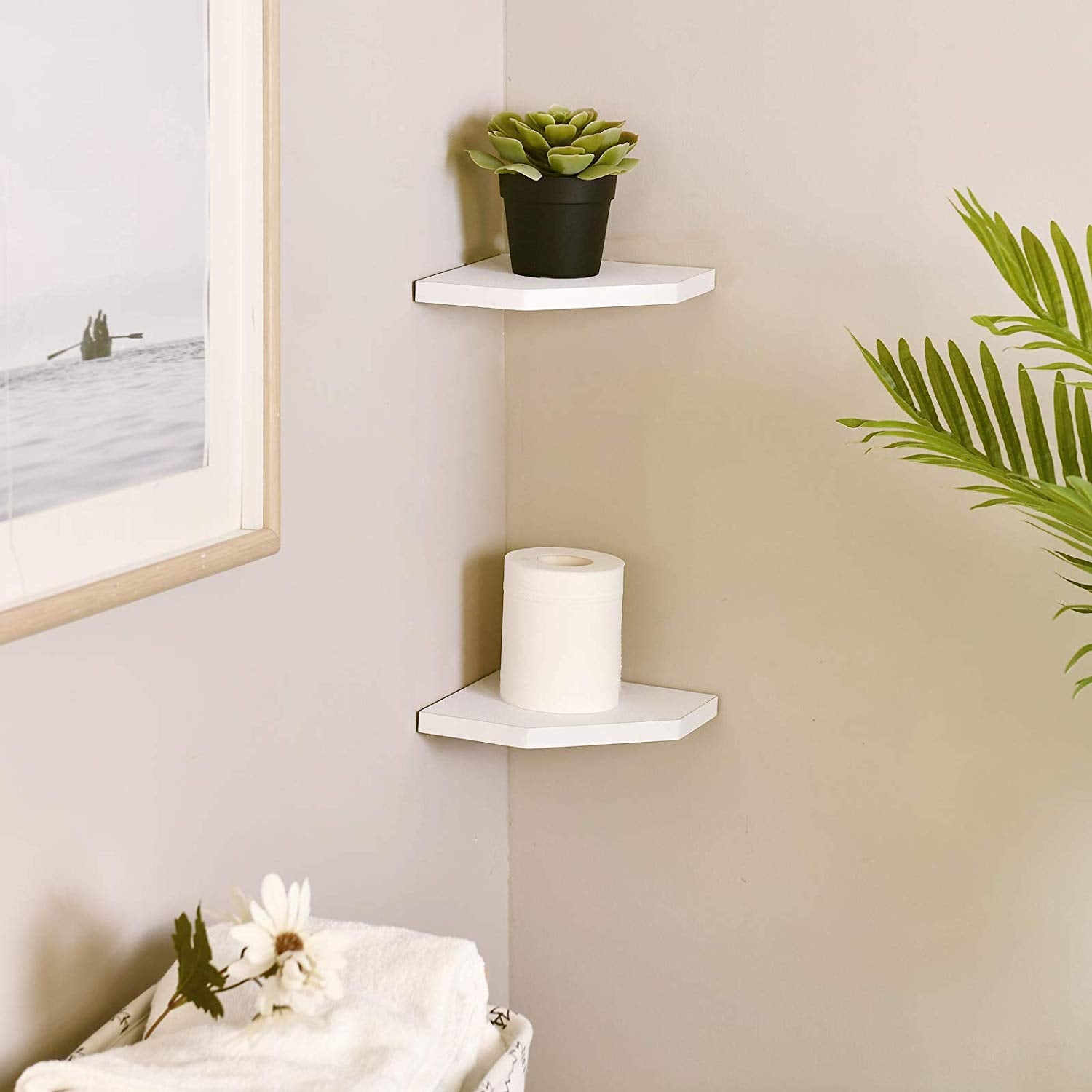 WELLAND 7-Inch Floating Corner Shelves Wall Mounted Shelves Display Rack, 7