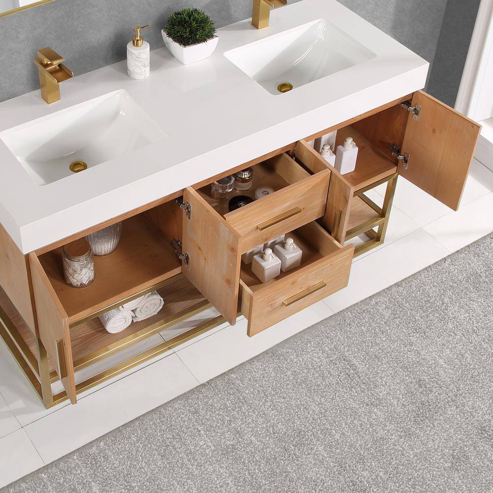 Altair Bianco 60 in. W x 22 in. D x 34 in . H Double Sink Bath Vanity in Light Brown with White Composite Stone Top 552060G-LB-WH-NM