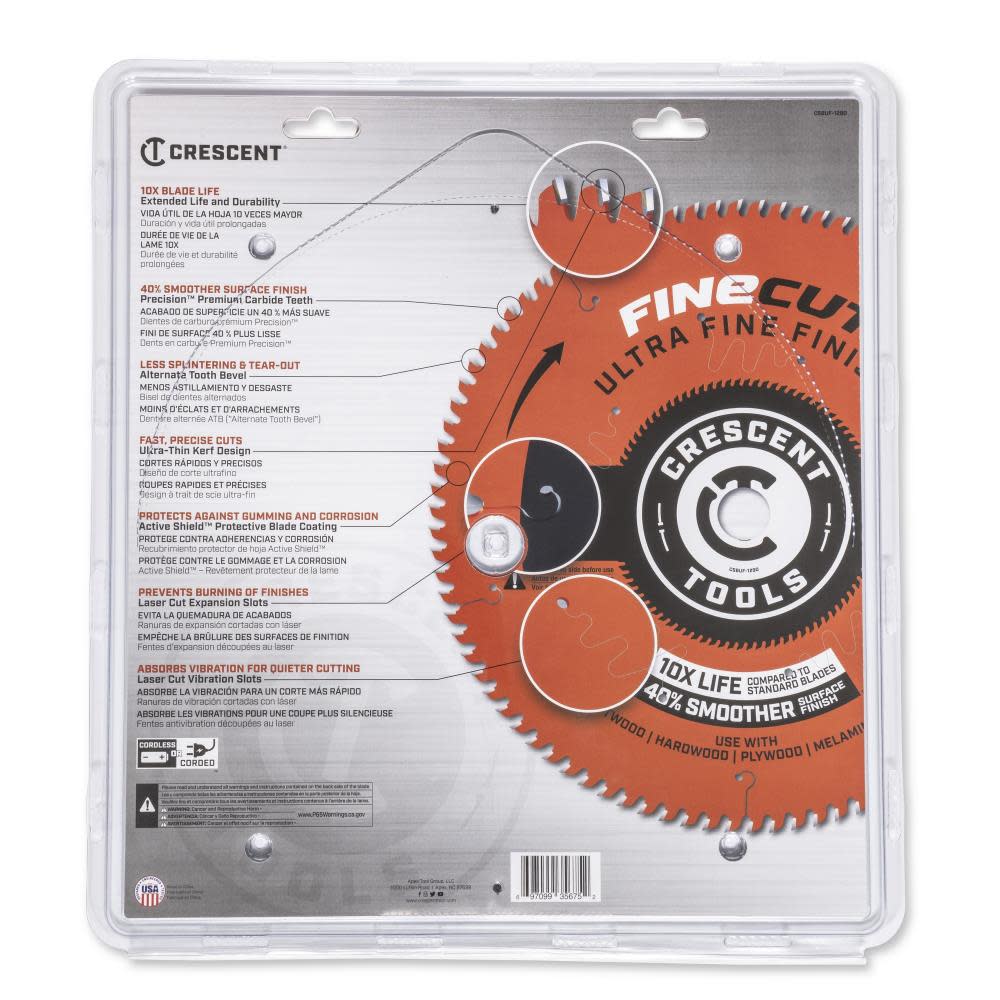 CRESCENT Circular Saw Blade 12 x 90 Tooth Fine Cut Ultra Fine Finishing ;