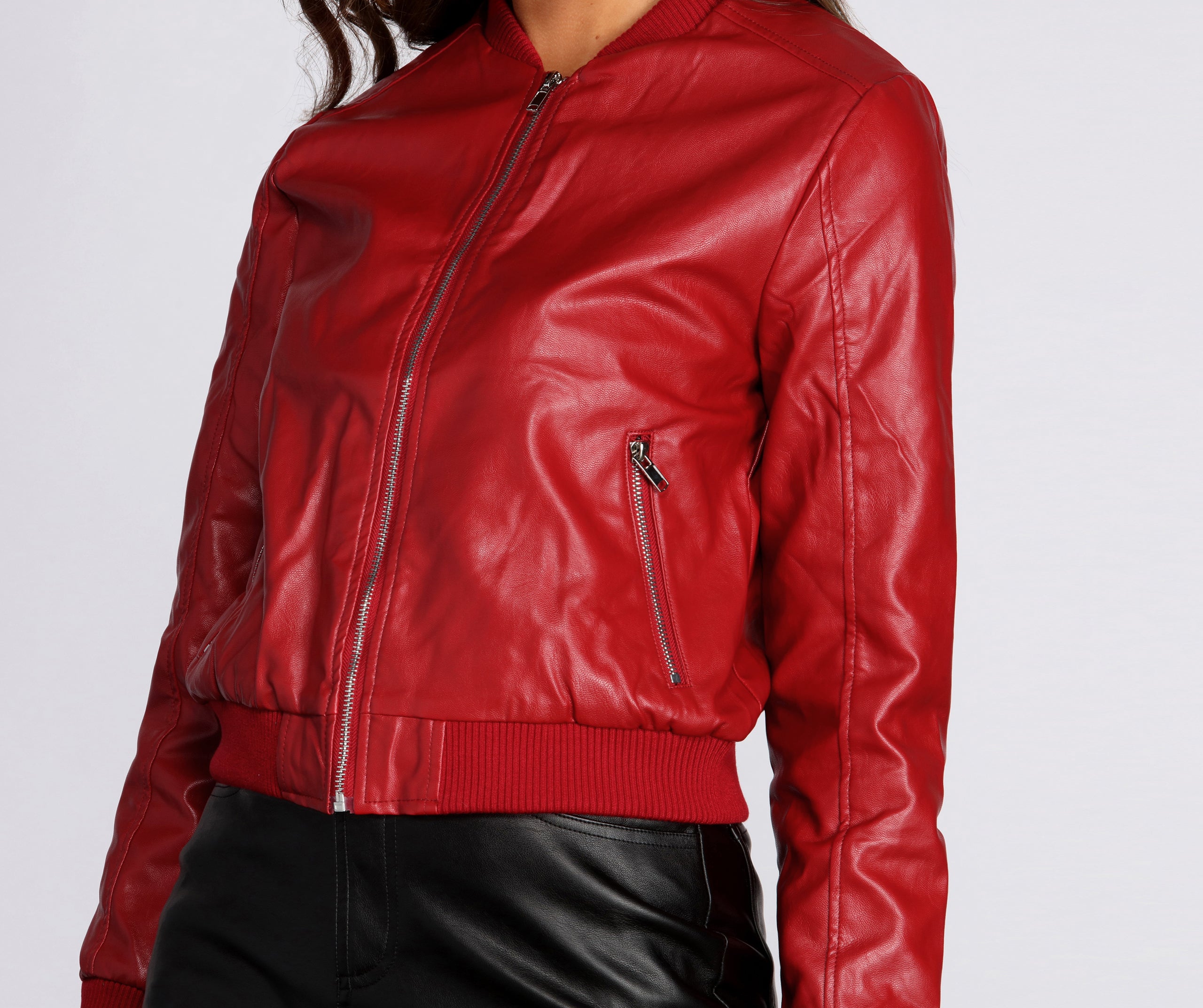 Faux Leather Bomber Jacket