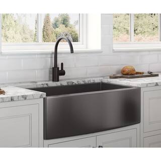 Ruvati Farmhouse Apron-Front Stainless Steel 33 in. Single Bowl Kitchen Sink in Gunmetal Black Matte RVH9733BL