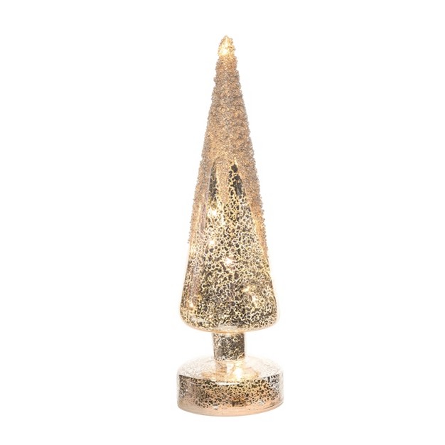 Transpac Glass 12 5 In Silver Christmas Light Up Glitter Frosted Tree