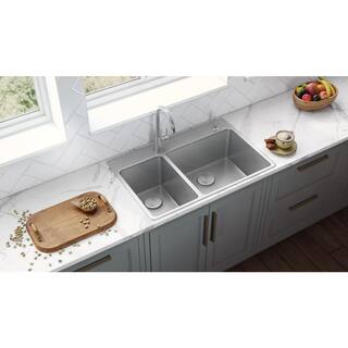 Ruvati 33 in. Double Bowl Drop-in 16-Gauge Stainless Steel Kitchen Sink 3070 RVM5176