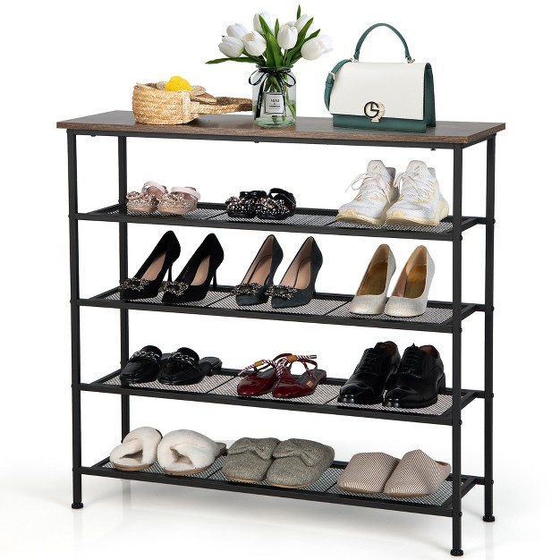 Shoe Rack 5 tier Shoe Storage Organizer W 4 Metal Mesh Shelves For 16 20 Pairs