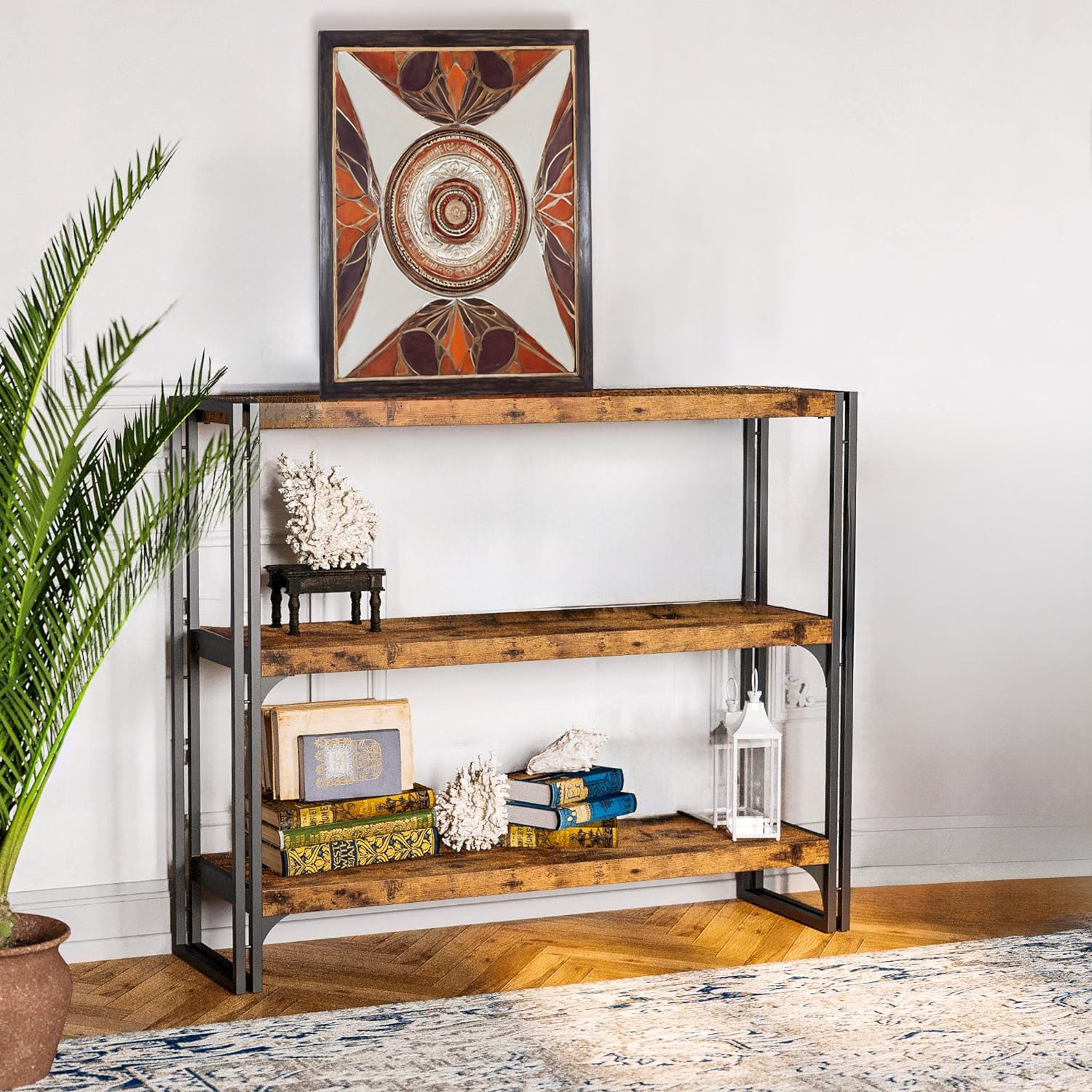 43 inch Bookshelf 3-tier Industrial Bookcase Wood Storage Shelf