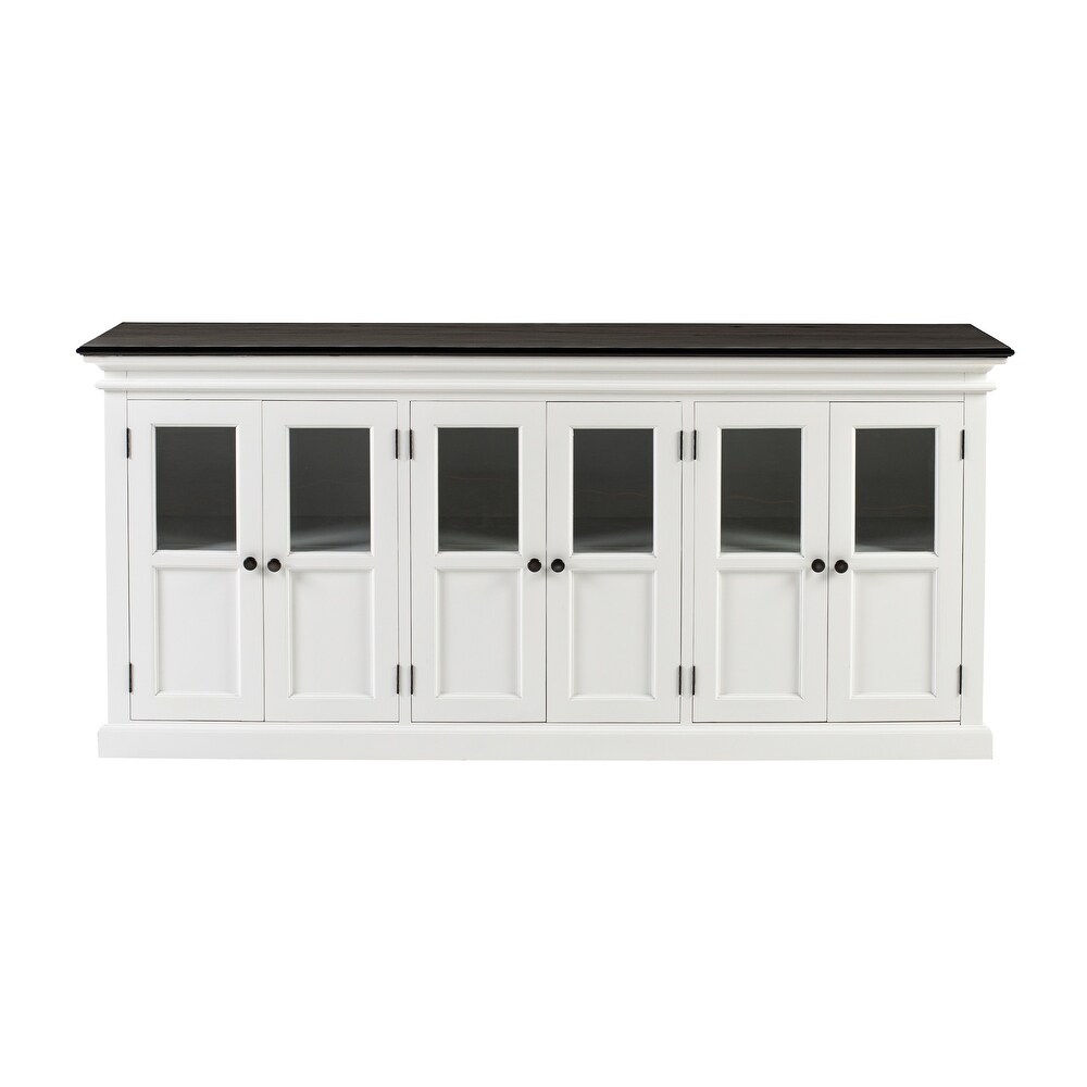 NovaSolo Halifax Contrast Farmhouse White   Black Buffet with 6 Glass Doors  Solid Mahogany Frame  78.74 x 19.69 x 35.43