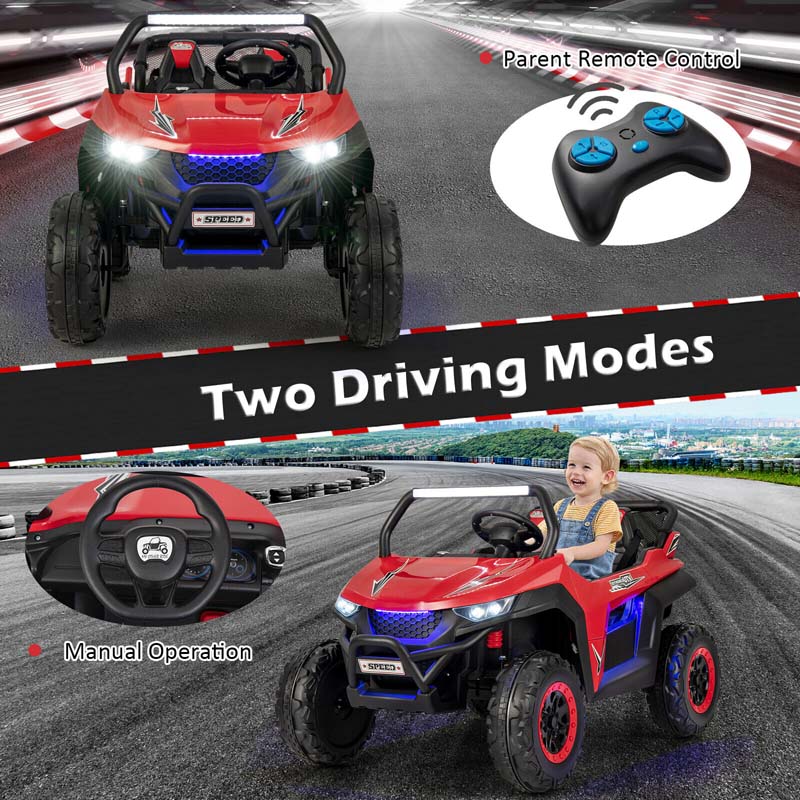 12V 2-Seater Kids Ride On UTV Car, Battery Powered RC Electric Vehicle with Lights & Music