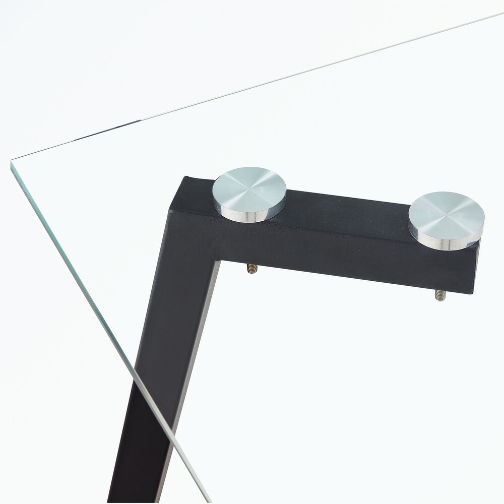 Rectangular Glass Dining Table with Glass Tabletop and Metal Legs