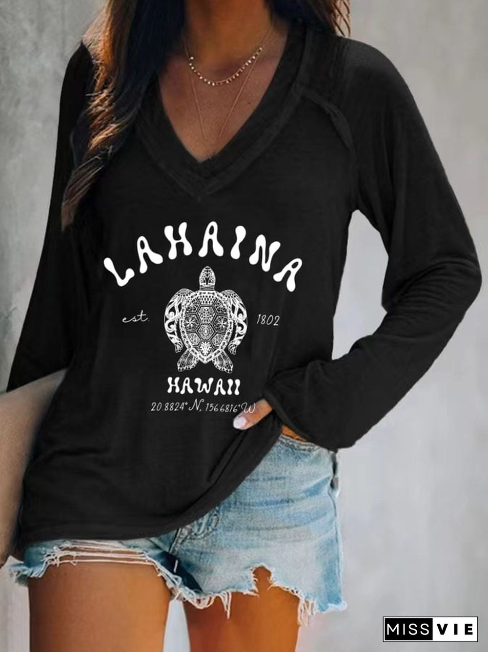 Women's Lahaina Maui Hawaii V-Neck Casual T-Shirt