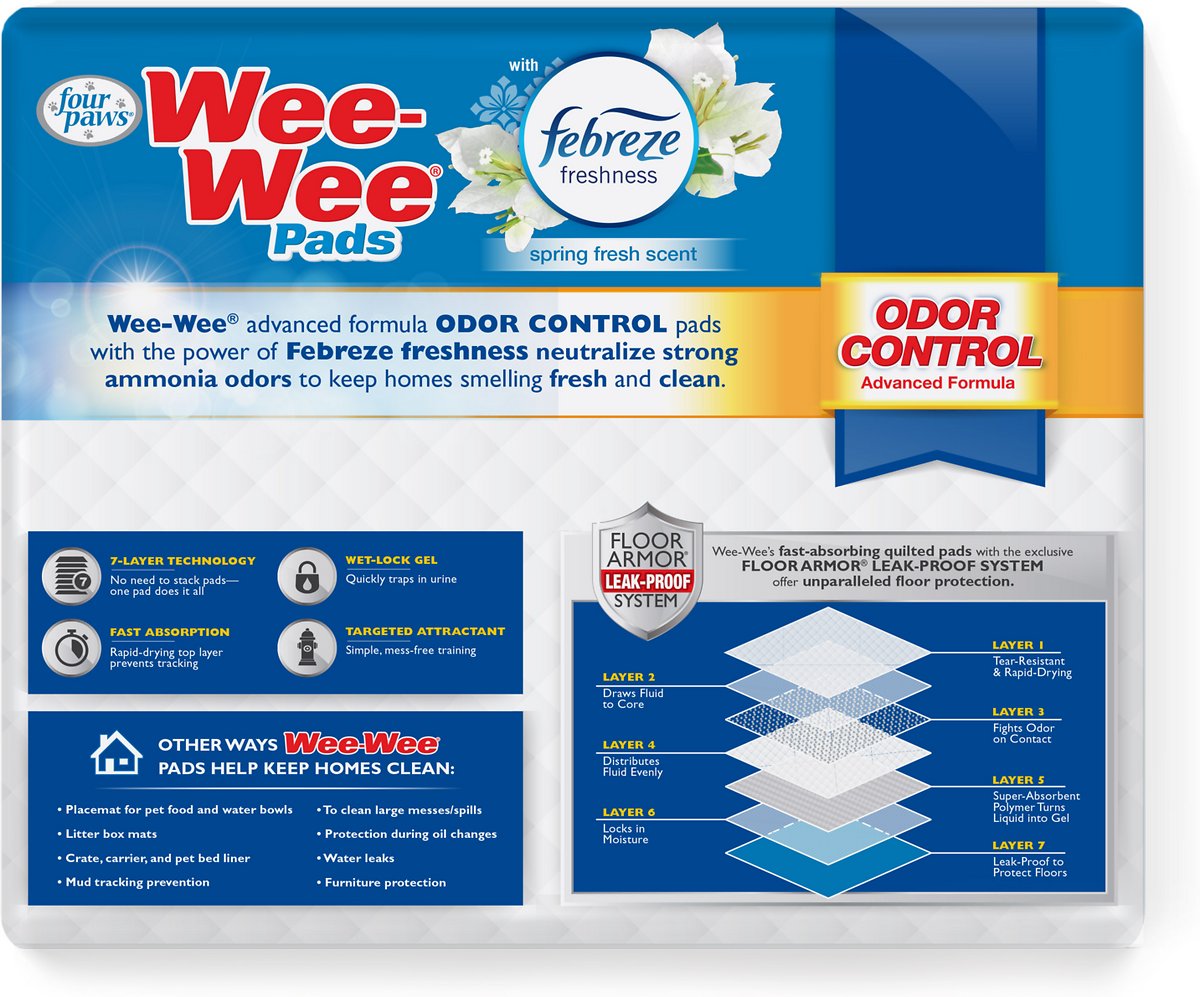 Wee-Wee Odor Control Dog Pee Pads， 22 x 23-in， Scented with Febreze Freshness， 100 Ct