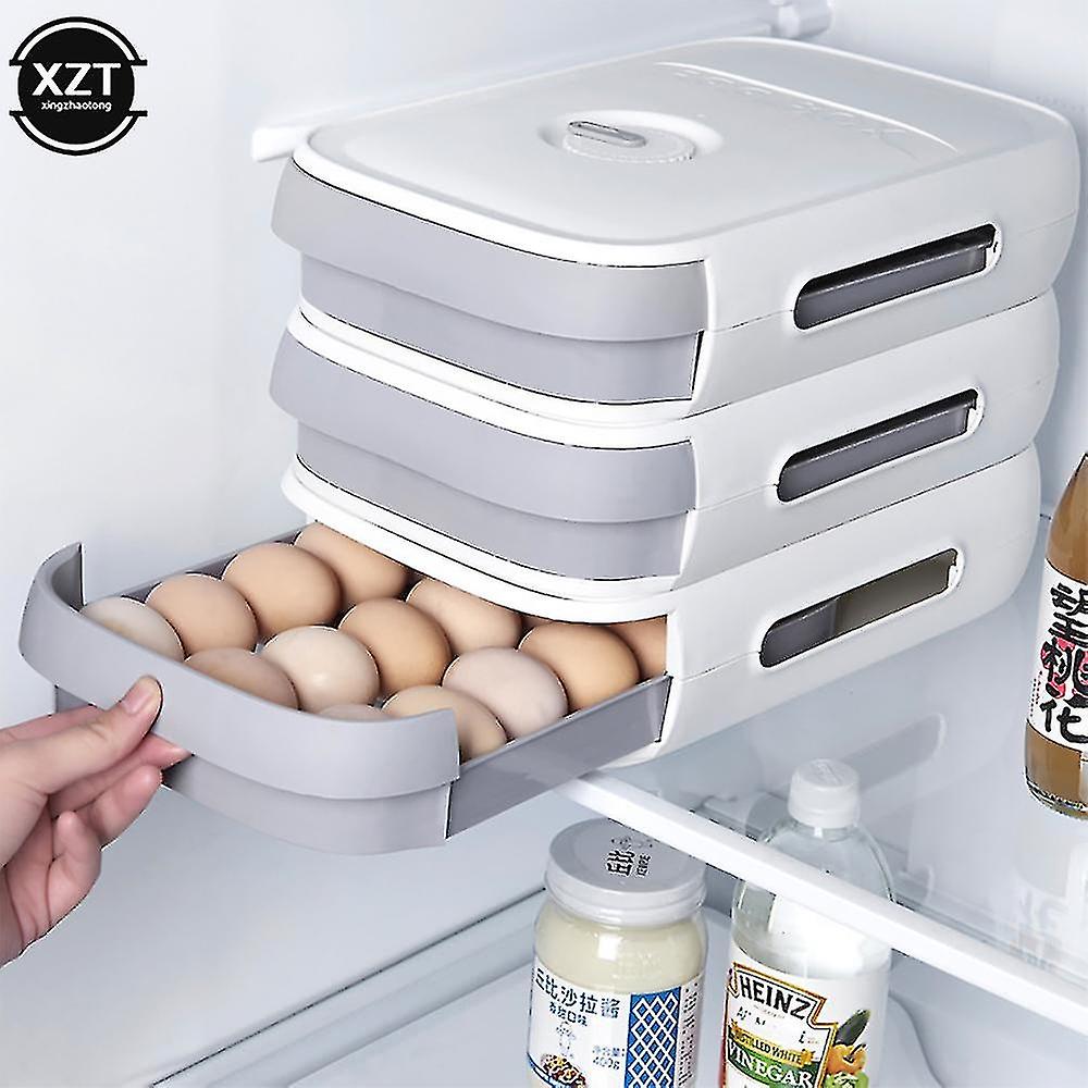 Stackable Egg Holder Storage Box Drawer Automatic Rolling Refrigerator Eggs Organizer Space Saver Co