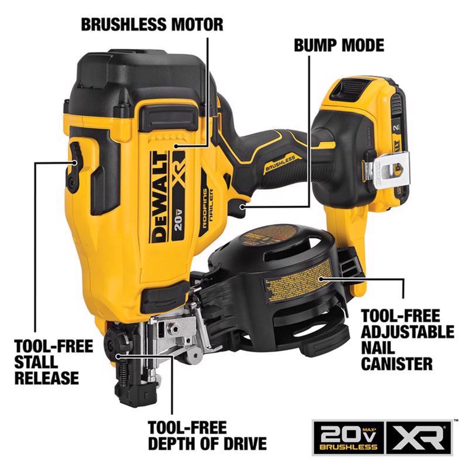 DW 20V MAX Cordless 15 deg Coil Roofing Nailer 20 V