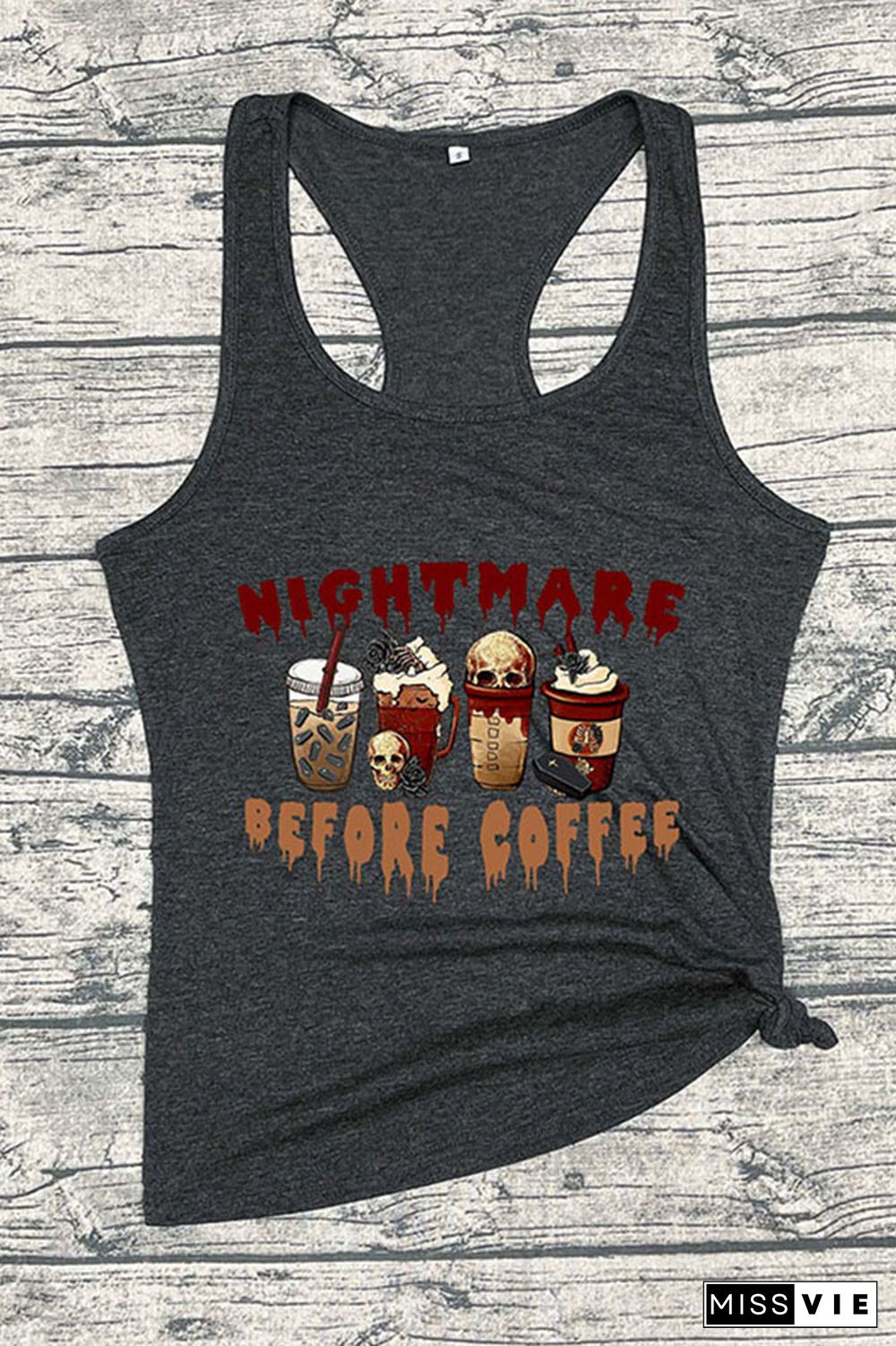 Nightmare Before Coffee Halloween Vibes O-neck Sleeveless Tank Top Wholesale