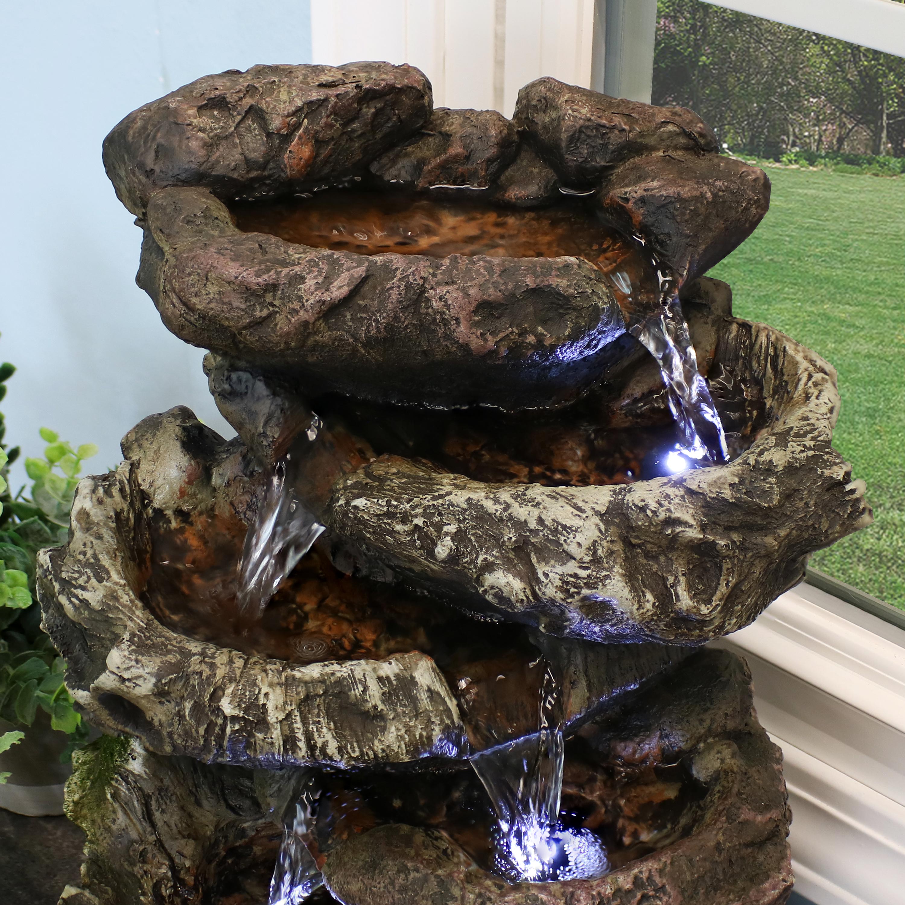 Sunnydaze Indoor Decorative Calming 5-Step Rock Falls Waterfall Tabletop Water Fountain with LED Lights - 14