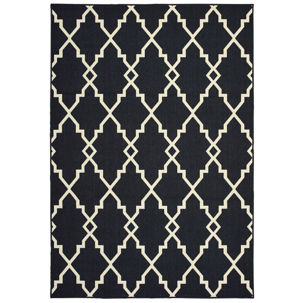 Style Haven Marianna Ornate Lattice Black/ Off White Loop Pile Indoor Outdoor Area Rug