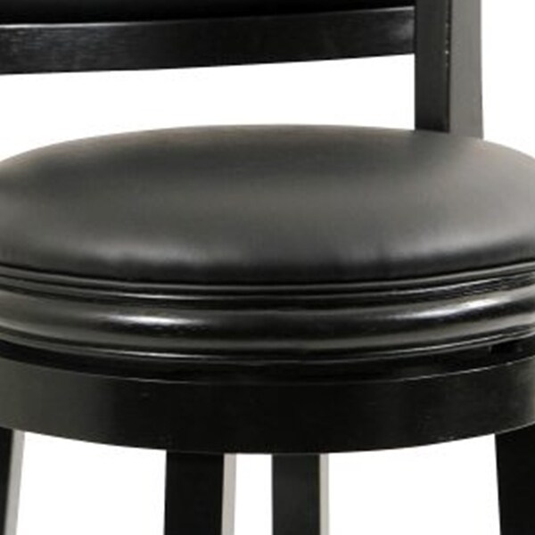 Round Wooden Swivel Counter Stool with Padded Seat and Back， Black - 37.5 H x 18 W x 19.5 L Inches