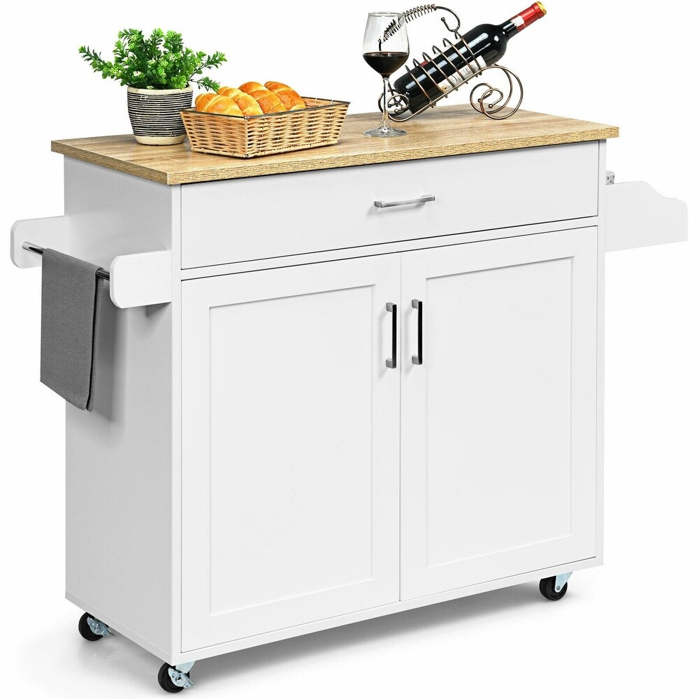 Rolling Kitchen Island Cart with Towel and Spice Rack   45.5\