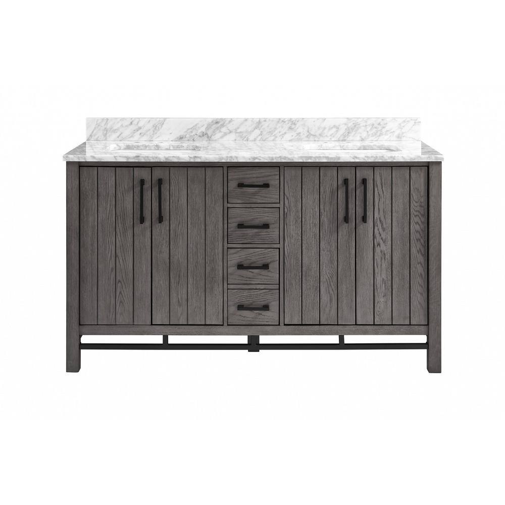 Home Decorators Collection Stanbury 60 in. W x 22 in. D Double Vanity in Cashmere with Carrara Marble Vanity Top with White Sink 1459VA60-247900