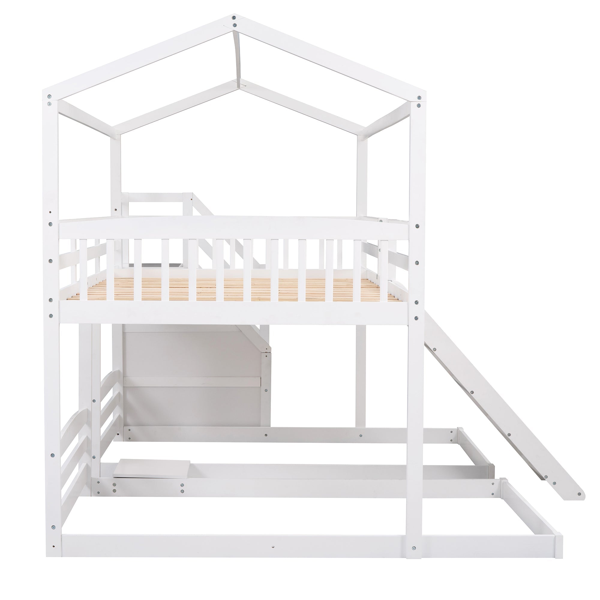 EUROCO Full over Twin & Twin Bunk Bed with Slide and Shelf for Kids, White