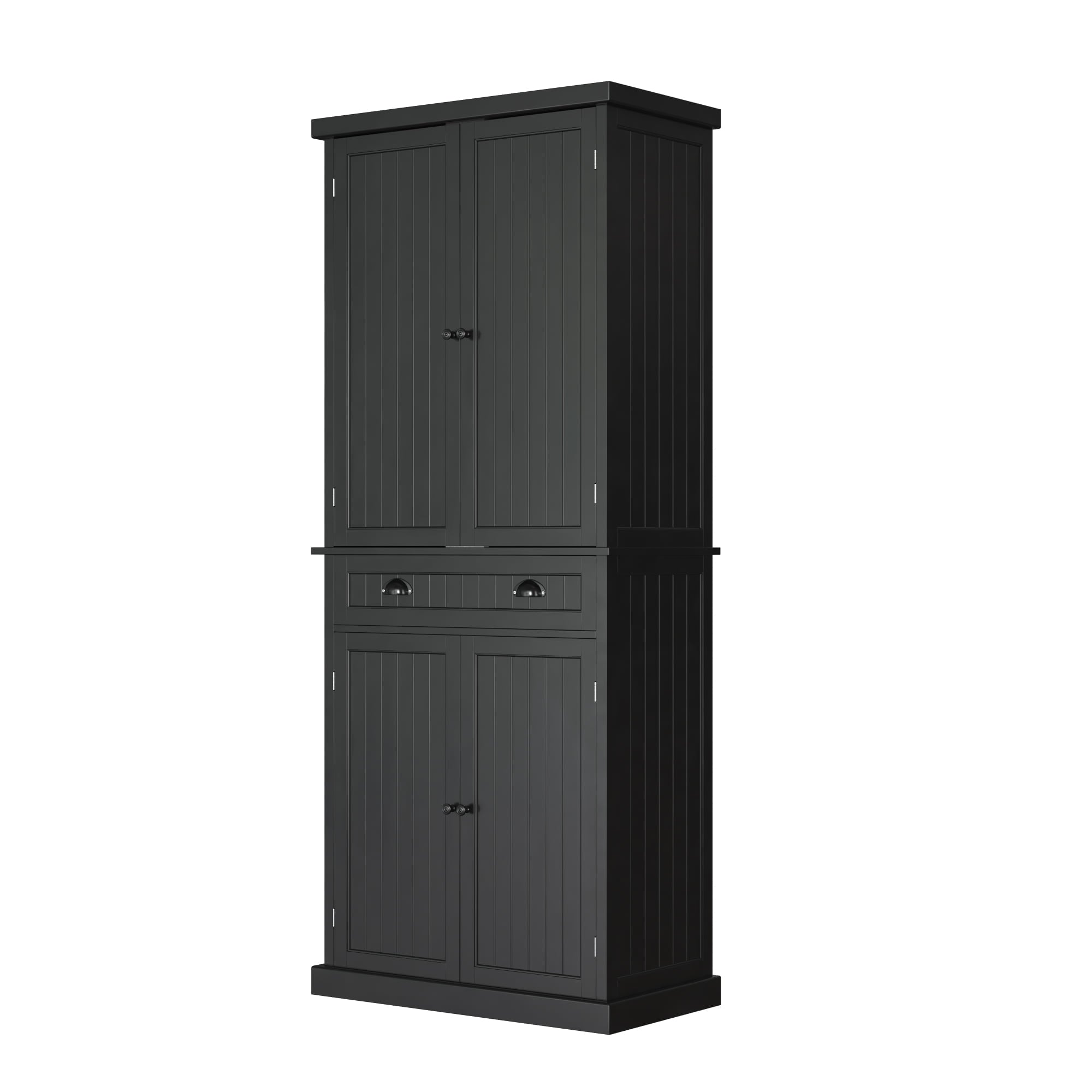 HOMEFORT 72" Traditional Freestanding Kitchen Pantry Cabinet Cupboard with Doors and 3 Adjustable Shelves, Black