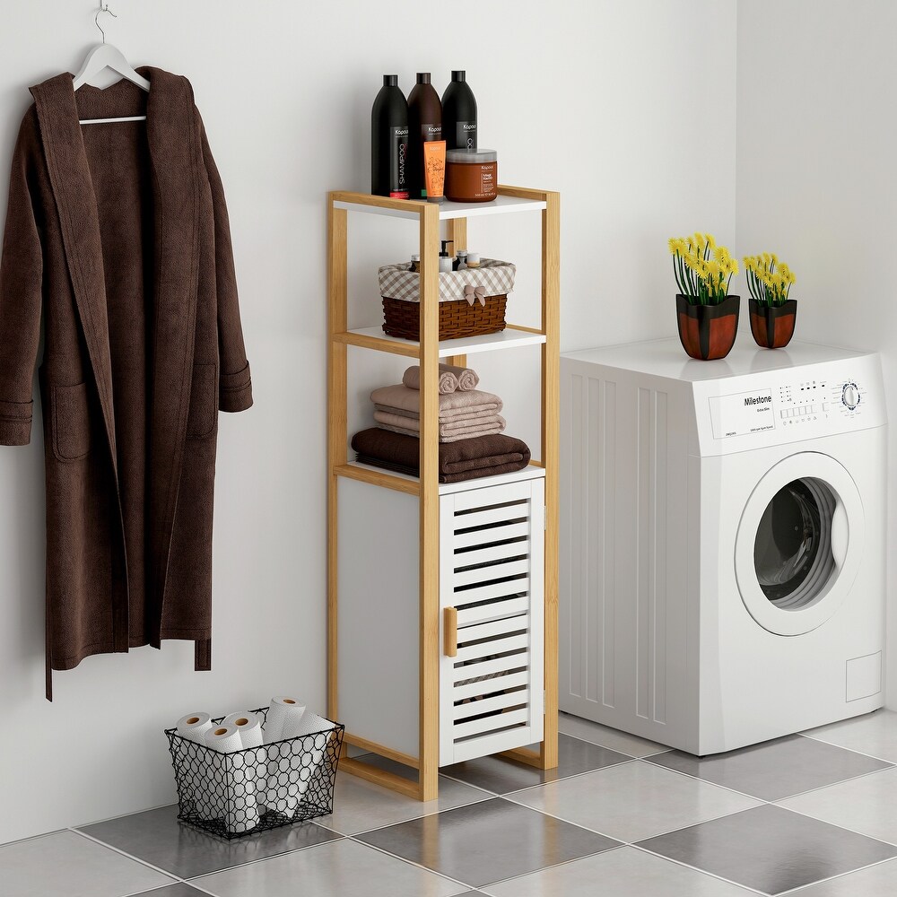 Multifunctional Bathroom Floor Cabinet with Open Storage Shelves