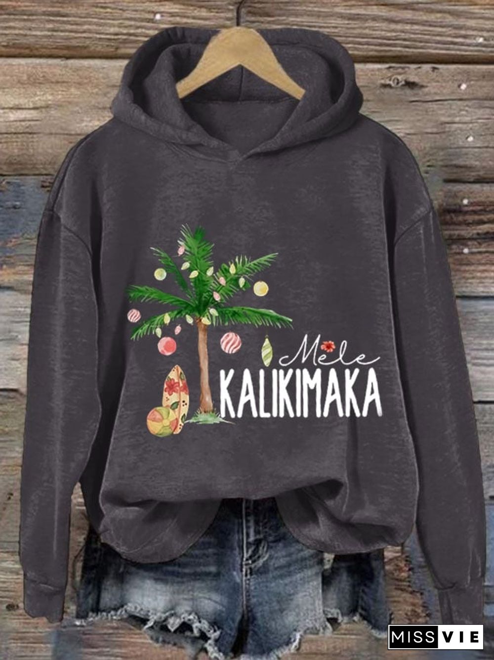 Women's Mele Kalikimaka Chrismas Print Casual Hoodie