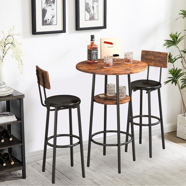 3 Pcs Dining Set， 2-Tier Round Bistro Bar Table and Upholstered Chair