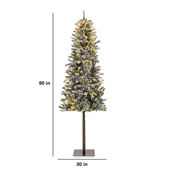 PreLit Snow Flocked Slim Pencil Christmas Tree w/ LED Lights，Stand