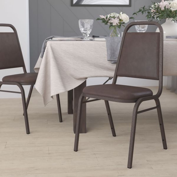 Flash Furniture HERCULES Series Trapezoidal Back Stacking Banquet Chair with Brown Vinyl and 1.5'' Thick Seat - Copper Vein Frame [FD-BHF-2-BN-GG]