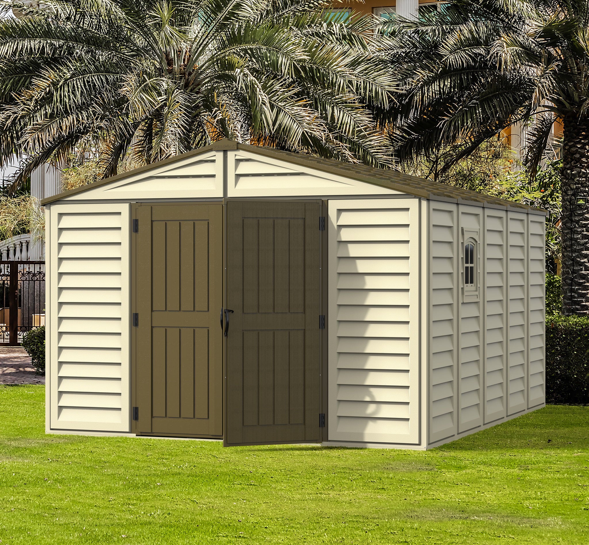 Duramax 10.5' x13' Woodbridge Plus Vinyl Storage Shed w/Foundation Kit