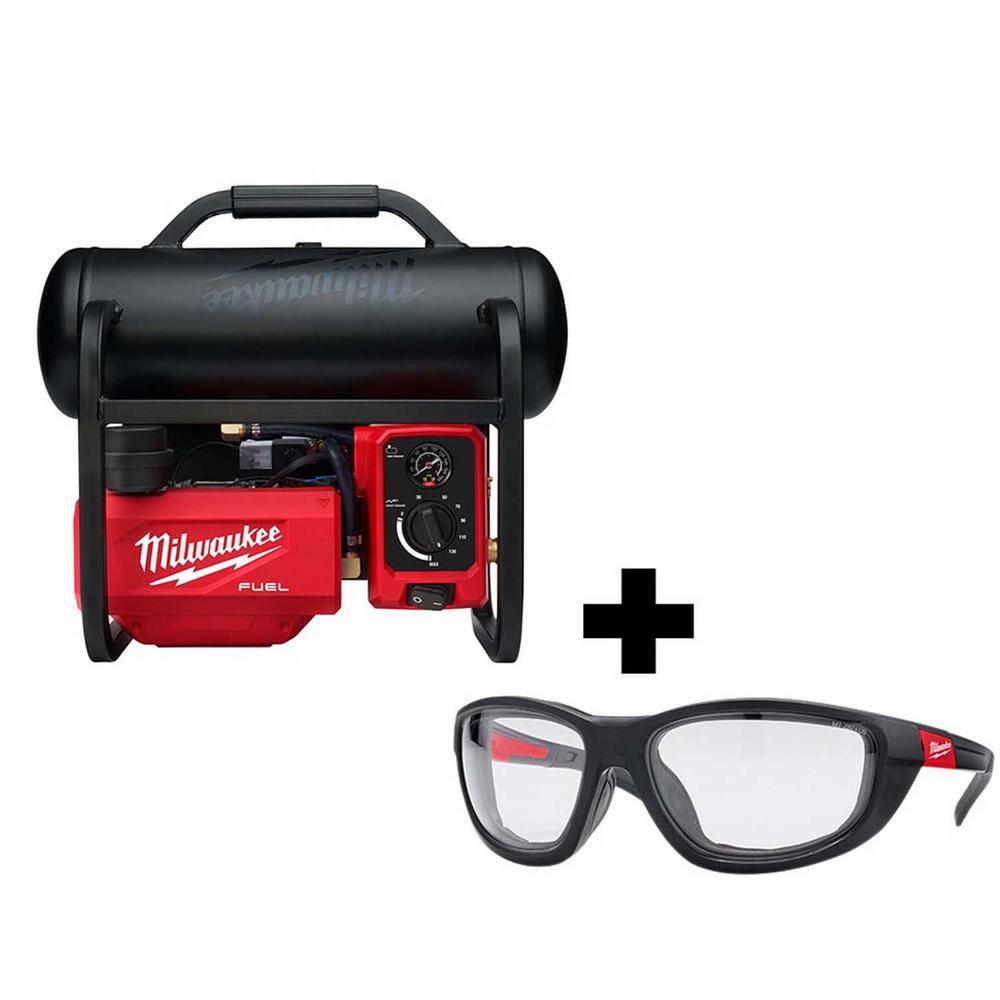 MW M18 FUEL 18-Volt Lithium-Ion Brushless 2 Gal. Electric Compact Quiet Compressor and Performance Safety Glasses w Gasket 2840-20-48-73-2040