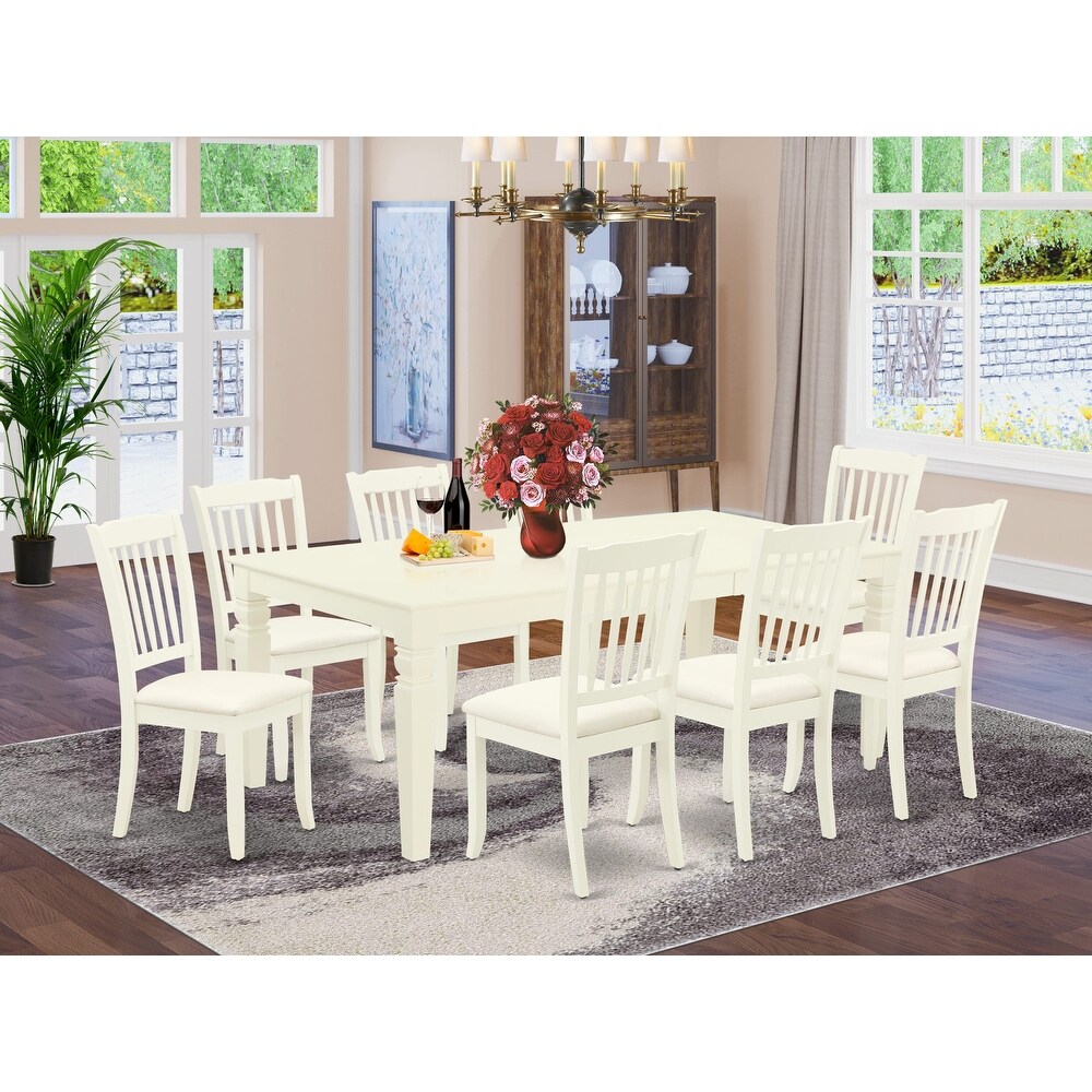 East West Furniture Modern Dining Table Set  A Wooden Table and Linen Fabric Dining Room Chairs  Linen White (Pieces Options)