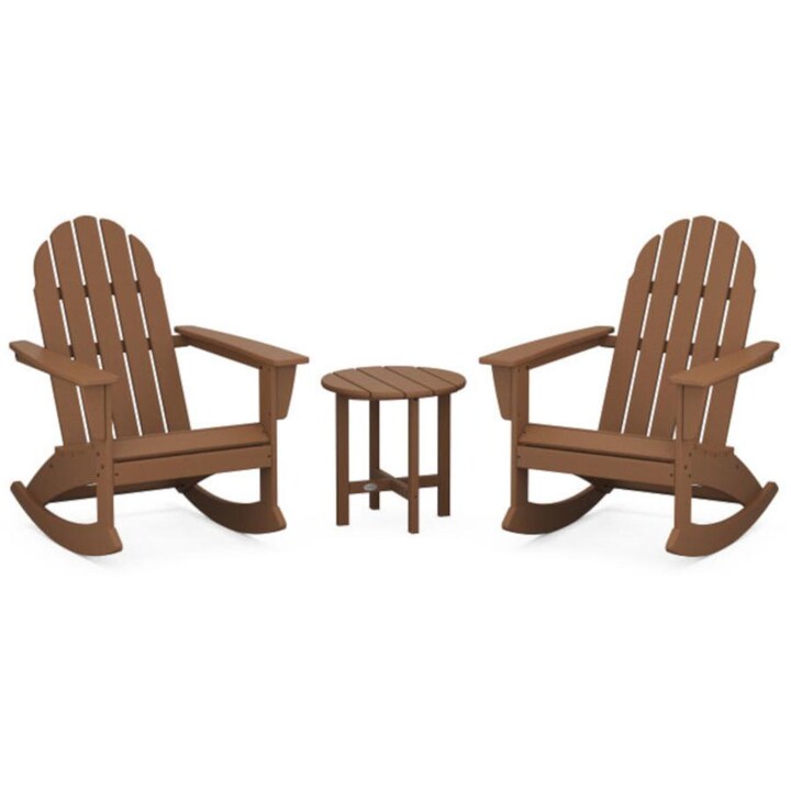 POLYWOOD Vineyard 3-Piece Adirondack Rocking Chair Set in Teak