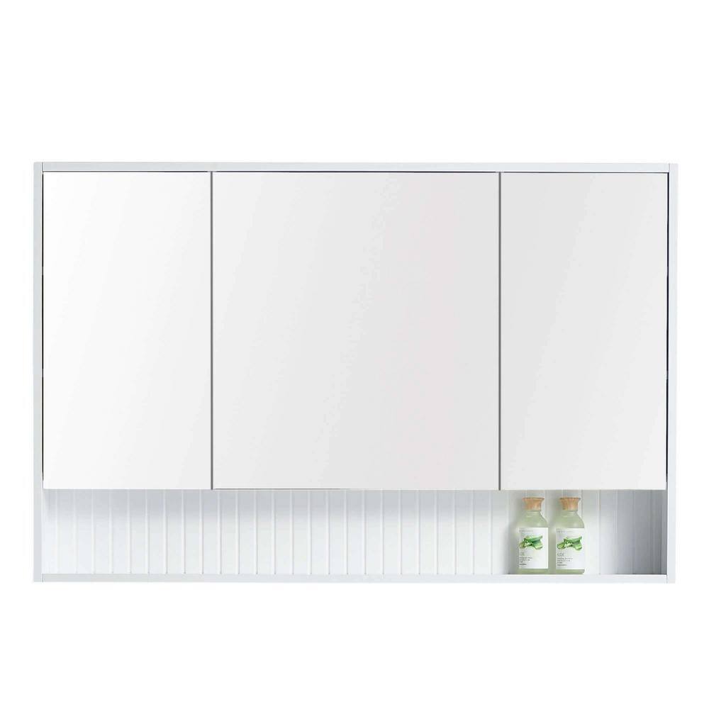 FINE FIXTURES Venezian 45.5 in. W x 29.5 in. H Small Rectangular White Matte Wooden Surface Mount Medicine Cabinet with Mirror VNMC45WH